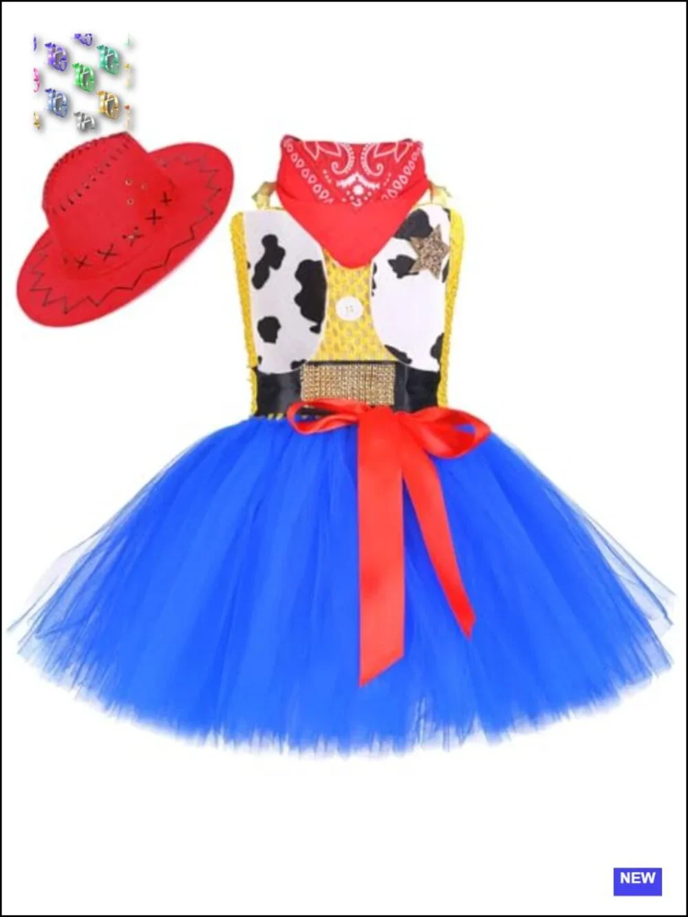 Girls Cowgirl Tutu Dress Halloween Costume with Bandana 1-10Y